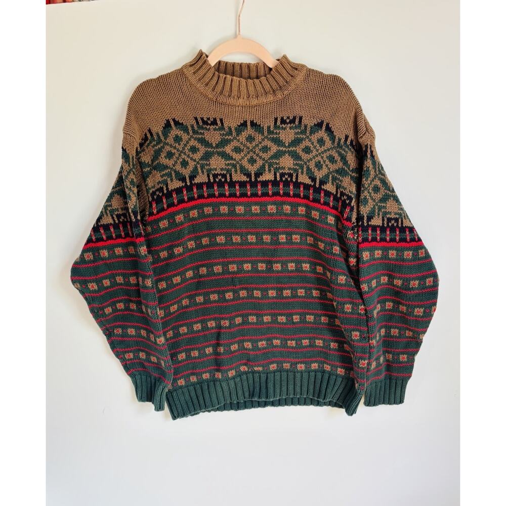 Vintage 90s Eddie Bauer Nordic Knit 100% Cotton Ski Sweater Long Sleeve Mens L